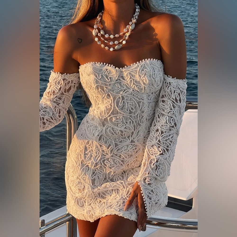 12th Tribe Off-Shoulder Lace Dress - Cream